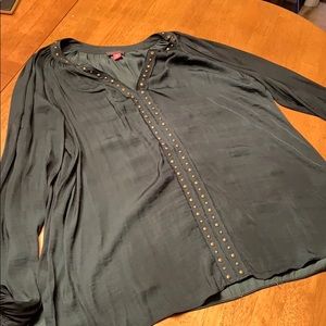 Green Silk Like Blouse- stud details